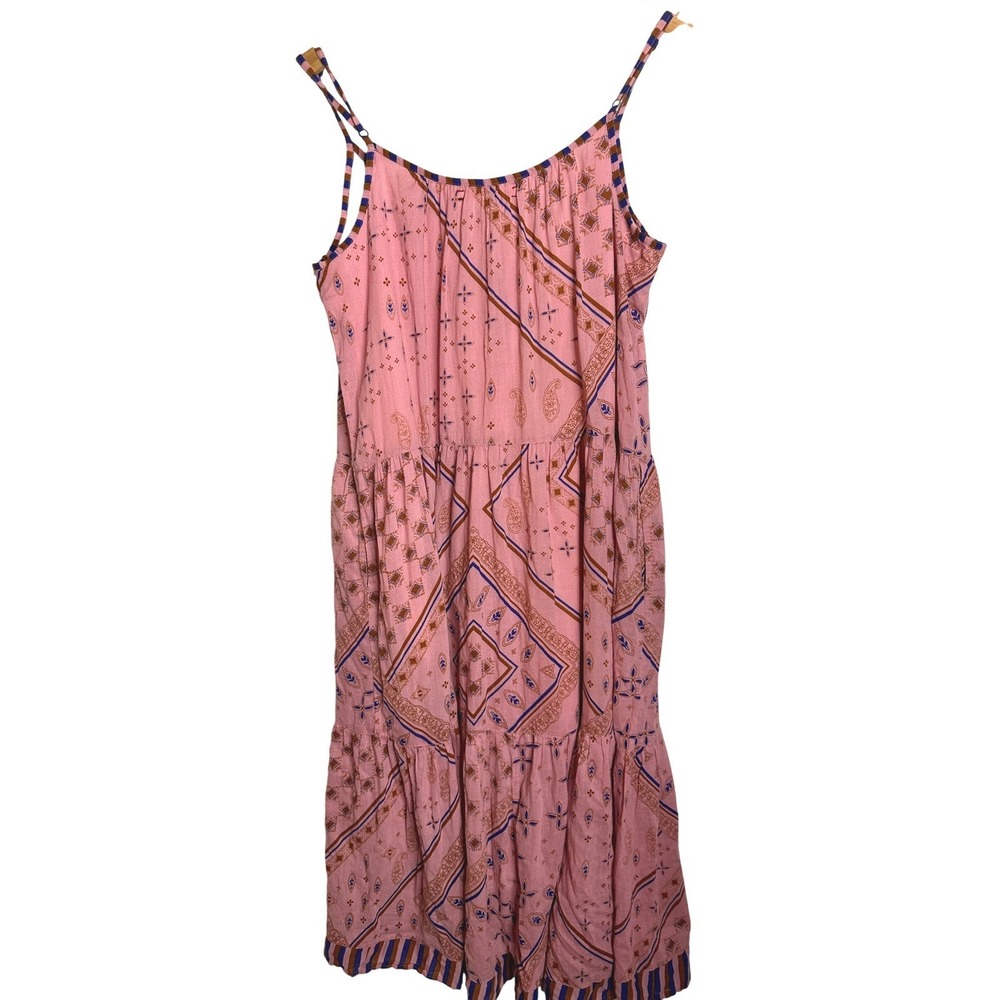 XIRENA Pink Paisley Tiered Midi Dress Small-Med Pockets Cotton - Picture 5 of 8